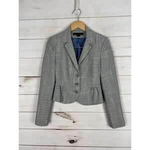 Express Design Studio Blazer Womens 0 Gray Plaid Cropped Peplum Jacket Career